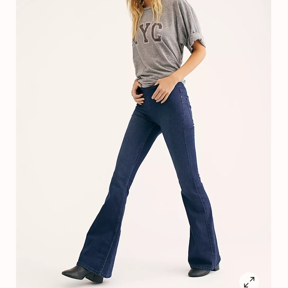 Free People Blue  Penny Pull Up Flare Jeans
